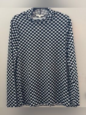 Jade by Jane XL Black White Checkerboard Mesh Long Sleeve Top